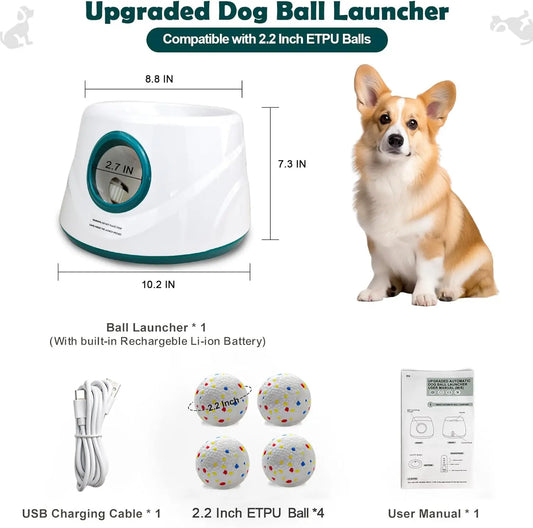 Automatic Dog Ball Launcher | Interactive Dogs Balls Thrower,Adjustable ball-releasing distance,3 Durable Etpu Balls